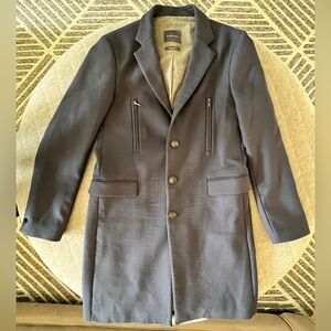 ZARA MAN Large Navy Blue Wool Blend Long Over Coat Orig $258